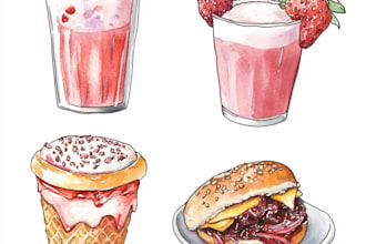 draw food and drink watercolor illustration