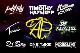design custom dj band, music, typography, edm artist, rock, rap, producer logo