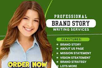 write brand story, mission and vision statement, biography, about us page, bio