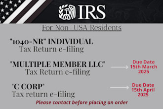 prepare and e file USA tax returns for 1120, 1065, 1040nr