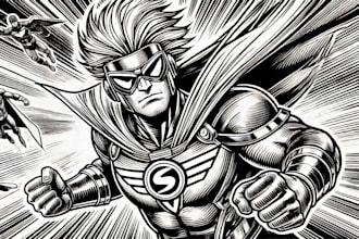 draw black and white comic superhero character line art