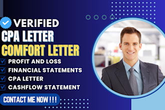 provide US CPA comfort letter, financial statement, CPA letter, profit and loss