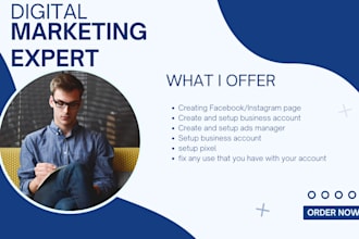 set up meta business manager, ad account and pixel for you
