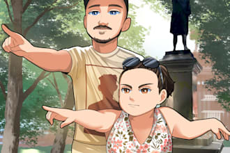 draw anime couple illustration for you