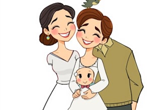 draw disney family couple cartoon portrait