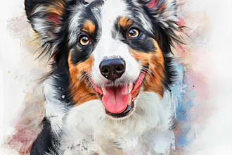draw custom digital oil painting, watercolor style pet portrait