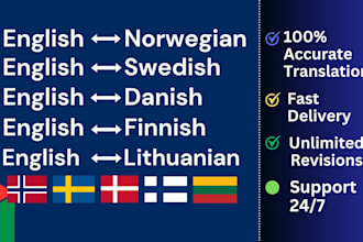 translate your content from english into norwegian, swedish, danish, finnish