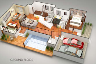 do 3d cut floor design with furniture