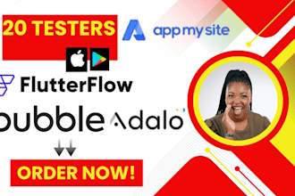 20 testers closed testing andriod app testing  appmysite flutterflow bubble