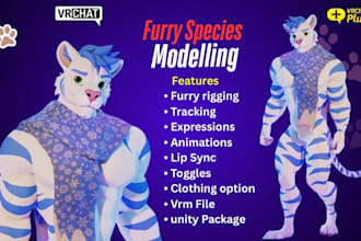 create custom 3d furry vrchat avatar, vtuber model, nsfw fursona vrc avatar