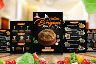 do professional modern restaurant menu, food menu in 24hrs