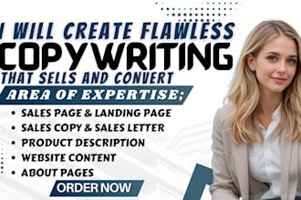 write copywriting, sales page, landing pages, and SEO website content, articles