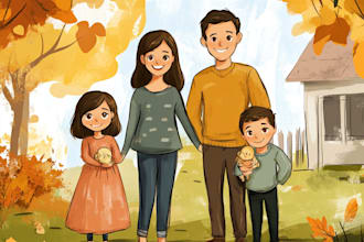 create wedding, family portrait in digital oil painting style