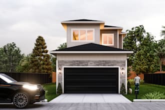 realistic house exterior design, 3d rendering, model