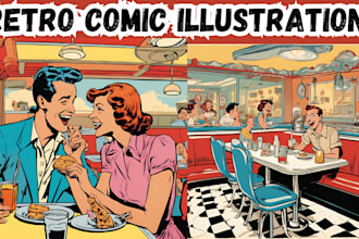 retro vintage comic book cover manga art vintage poster comic illustration deco