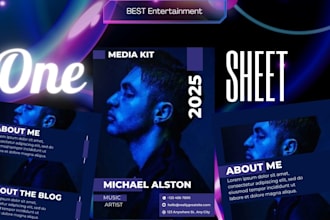 design electronic press media kit, epk one sheet for artists, brand and business