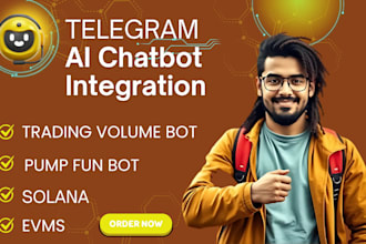 create telegram bot for solana pump fun bot, evms trading volume bot ai chatbot