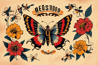 create any design in traditional tattoo or old school style