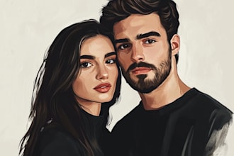make wedding couple portrait , illustration and invites