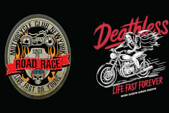 do hand drawn skeleton t shirt motorcycle logo within 24 hours