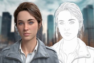 create realistic digital portrait and line art