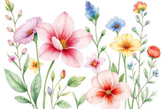 watercolor botanical illustrations of flowers and plants