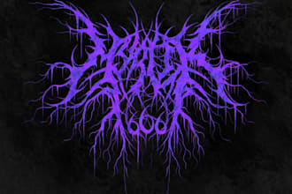 dark typography logo and lettering, metal, y2k, psychedelic