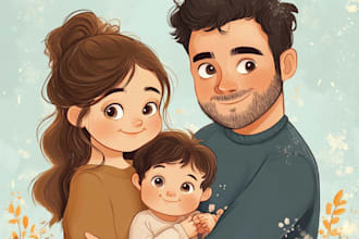 draw your couple or family portrait in a cute art style