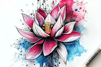 draw watercolor tattoo design