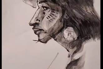 draw your portrait on canvas and capture it on video