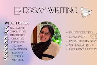 write creative, narrative, descriptive, fictional,  essays