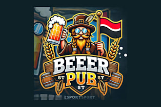 do beer pub cartoon, character mascot logo delivered in two days