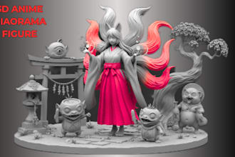 model 3d anime figure,figurine,3d character model 3d toy, diorama anime figure,