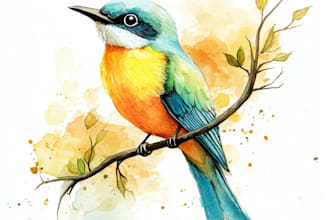 paint a bird, animal, insect illustration on watercolor