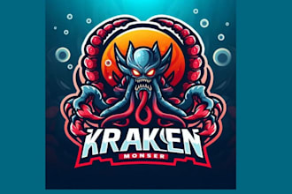 design high quality kraken octopus esport mascot logo with fastest delivery