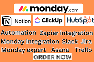 do project management on notion, asana, airtable  monday crm clickup automation