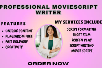 write movie script, screenplay, screen writing, short script, feature film