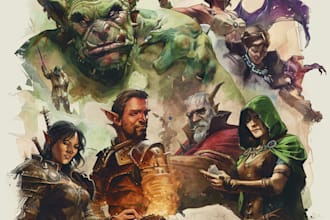 draw dnd character art, party for you