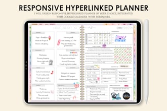 design responsive hyperlinked planner, setup etsy shop, digital products planner