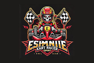 design unique skull kart racer cartoon, and character mascot logo