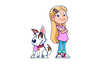 design girl and puppy character mascots logo