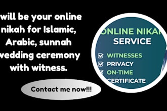 be your online nikah for islamic, arabic, sunnah wedding ceremony with witness