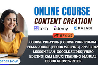 do online course, content creation, lesson plan, curriculum, technical writing
