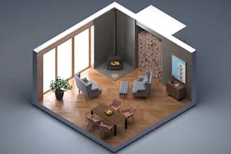 create realistic 3d interior design for kitchen and others