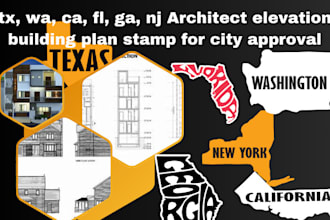 tx, wa, ca, fl, ga, architect elevation building plan stamp for city approval