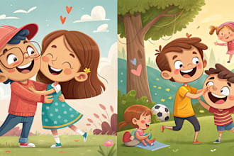 draw kids, family and friendship portraits in cartoon style
