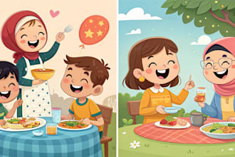 create kids, family and friendship portraits in pixar art style