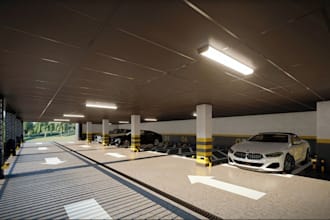 design commercial car park home garden, 3d rendering 4k car park exterior design