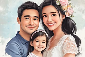 create family couple or group portrait illustration from photo