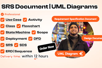 do srs document, uml diagram like usecase, class, erd, dfd, state, sequence, etc